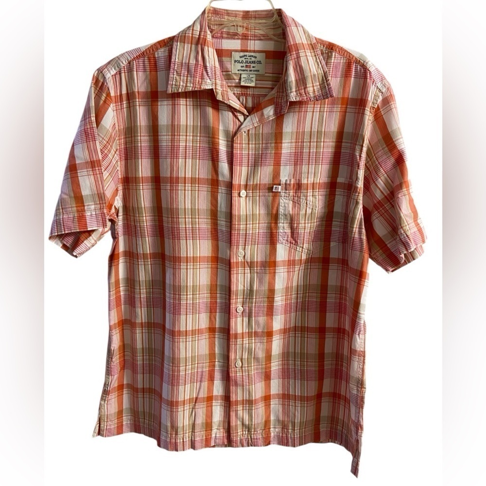 Polo Ralph Lauren Shirt Large Short Sleeve Button Front Plaid